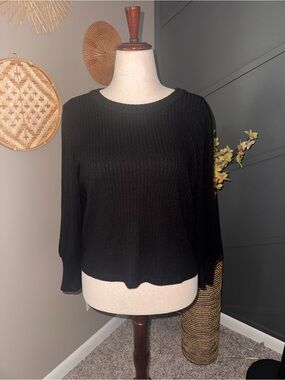 Madewell black ribbed shirt balloon sleeves minimalist casual lightweight